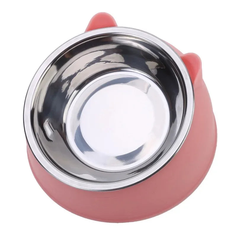 Stainless Steel Cat Bowl with Non-Slip Base – 15° Neck Protection Design
