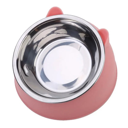 Stainless Steel Cat Bowl with Non-Slip Base – 15° Neck Protection Design