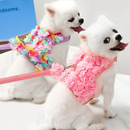 FloraCharm Luxury No-Pull Vest Harness & Leash Set – Breathable Mesh Floral Puppy Safety Vest