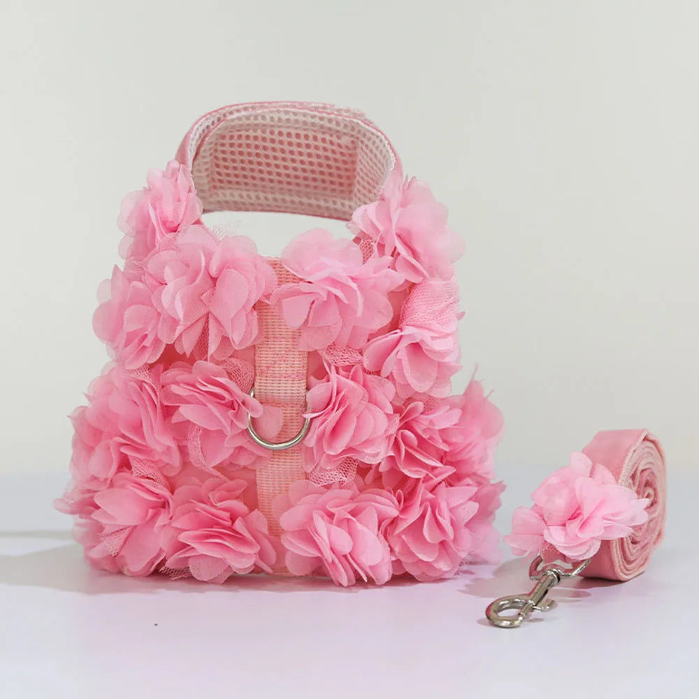 FloraCharm Luxury No-Pull Vest Harness & Leash Set – Breathable Mesh Floral Puppy Safety Vest
