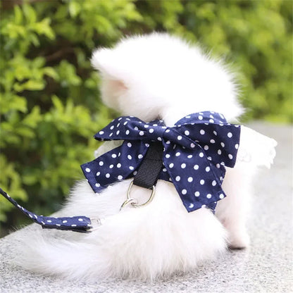 VelvetBow Striped Vest Harness & Leash Set – Charming Comfort for Small Dogs and Cats