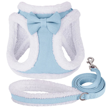 Snug & Stylish: Winter Warm Harness Leash Set for Small & Medium Pets