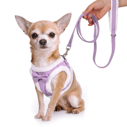 CozyBow Soft Cotton Vest Harness and Leash Set – Warm Winter Walking Set for Small & Medium Pets