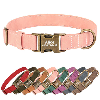 Customizable Leather Dog Collar - Free Personalize for All Breeds