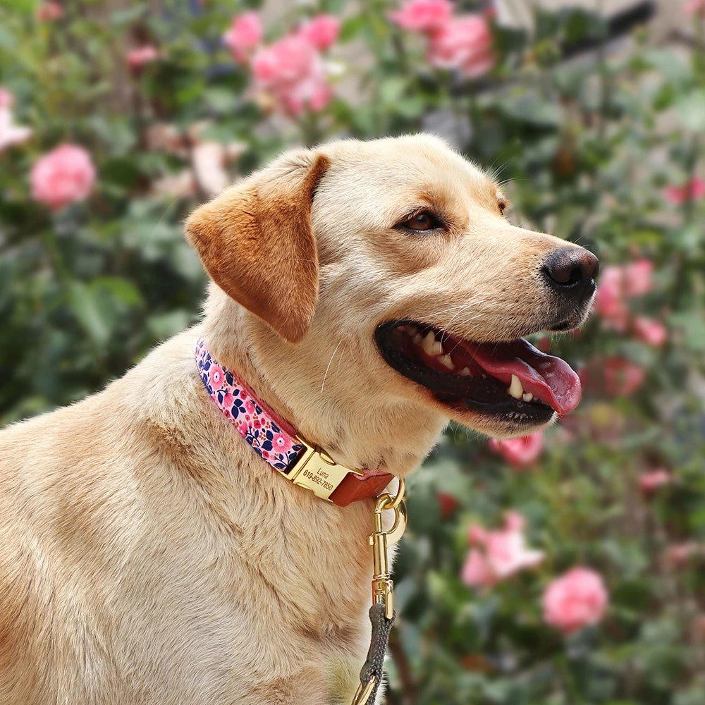 BlossomGuard Personalized Floral Dog Collar - Custom Engraved for All Breeds