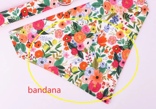 Elegant Floral Dog Harness Set with Personalized Collar & Leash