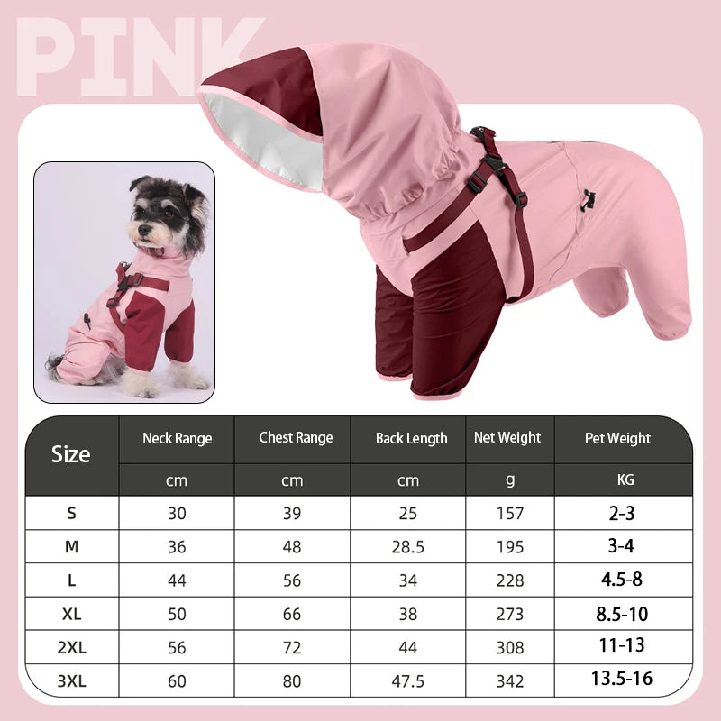 StormGuard Four-Legged Waterproof Raincoat – Full-Body Windproof Pet Poncho with Hood