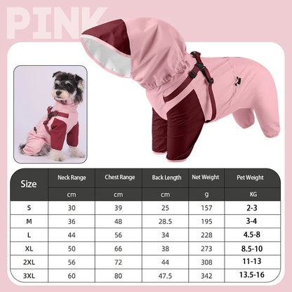 StormGuard Four-Legged Waterproof Raincoat – Full-Body Windproof Pet Poncho with Hood