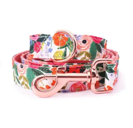 Elegant Floral Dog Harness Set with Personalized Collar & Leash