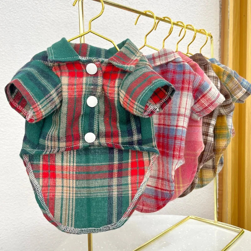 TimberPlaid Classical Breathable Pet Shirt – Lightweight Autumn Button-Up Coat for Cats and Small to Large Dogs
