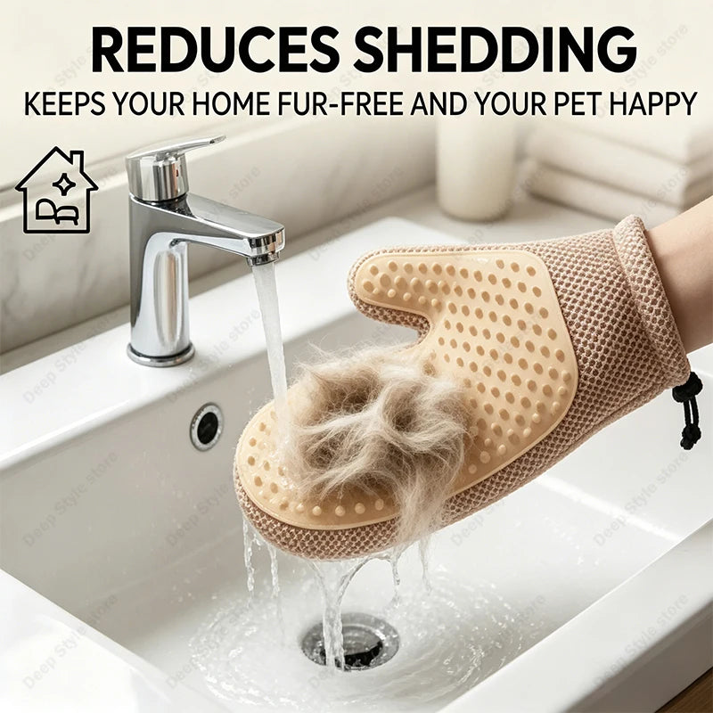GloveSpa Two-Sided Pet Grooming Glove – Gentle Loose Fur Remover & Massage Tool