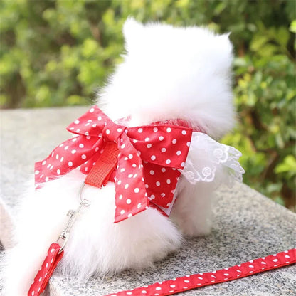 VelvetBow Striped Vest Harness & Leash Set – Charming Comfort for Small Dogs and Cats