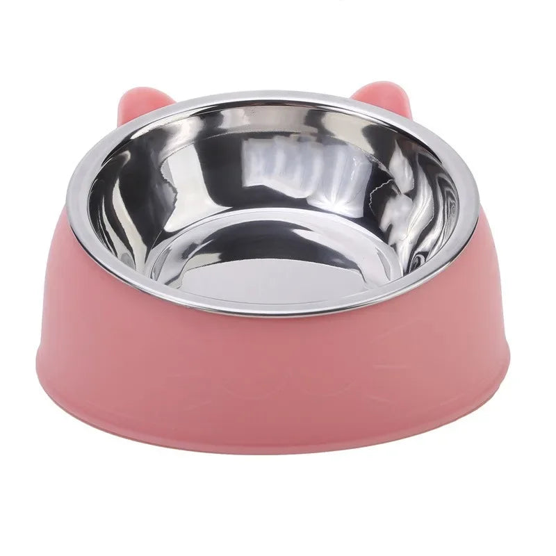 Stainless Steel Cat Bowl with Non-Slip Base – 15° Neck Protection Design