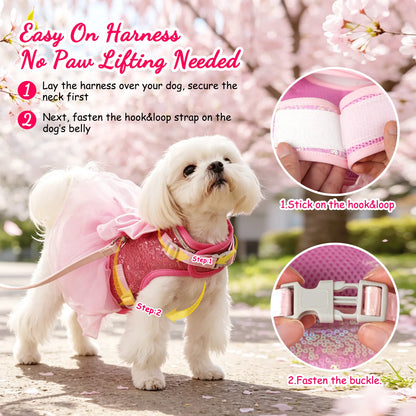 PrincessGlow Glitter Dress Harness & Leash Set – Sparkling Elegance for Special Occasions