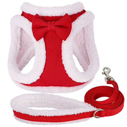 CozyBow Soft Cotton Vest Harness and Leash Set – Warm Winter Walking Set for Small & Medium Pets