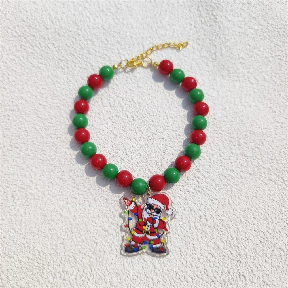 JollyJingle Xmas Beaded Pet Necklace – Festive Holiday Charm Collar