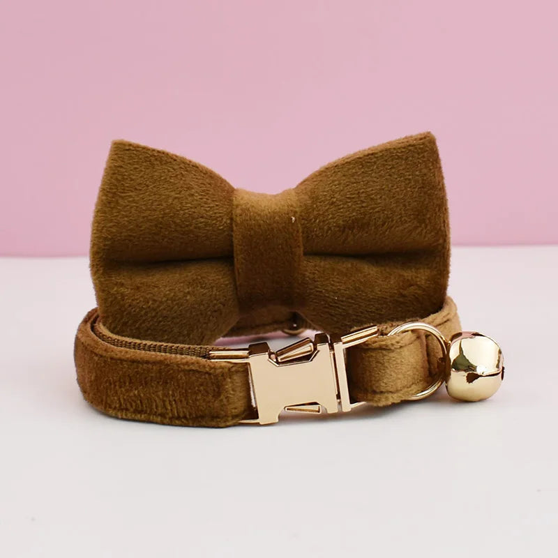 VelvetWhisker Personalized Cat Collar - Elegance with Bell and Bow Tie