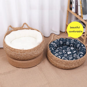 Cat Bed Woven Removable Upholstery Cat Scratch Floor Rattan