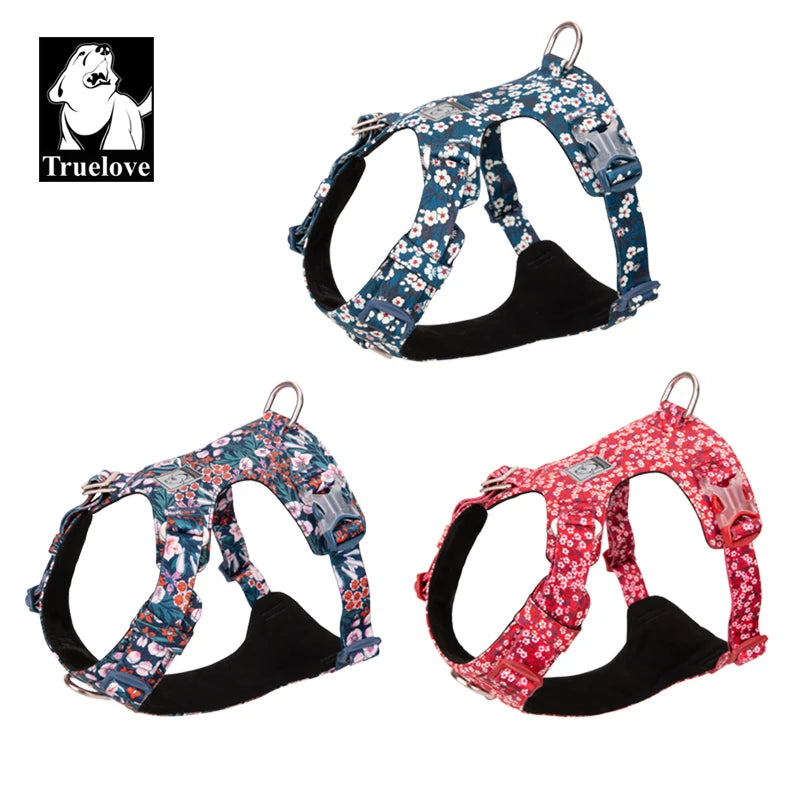 TrueBloom Floral Cotton Dog Harness - Detachable Strap for All Breeds
