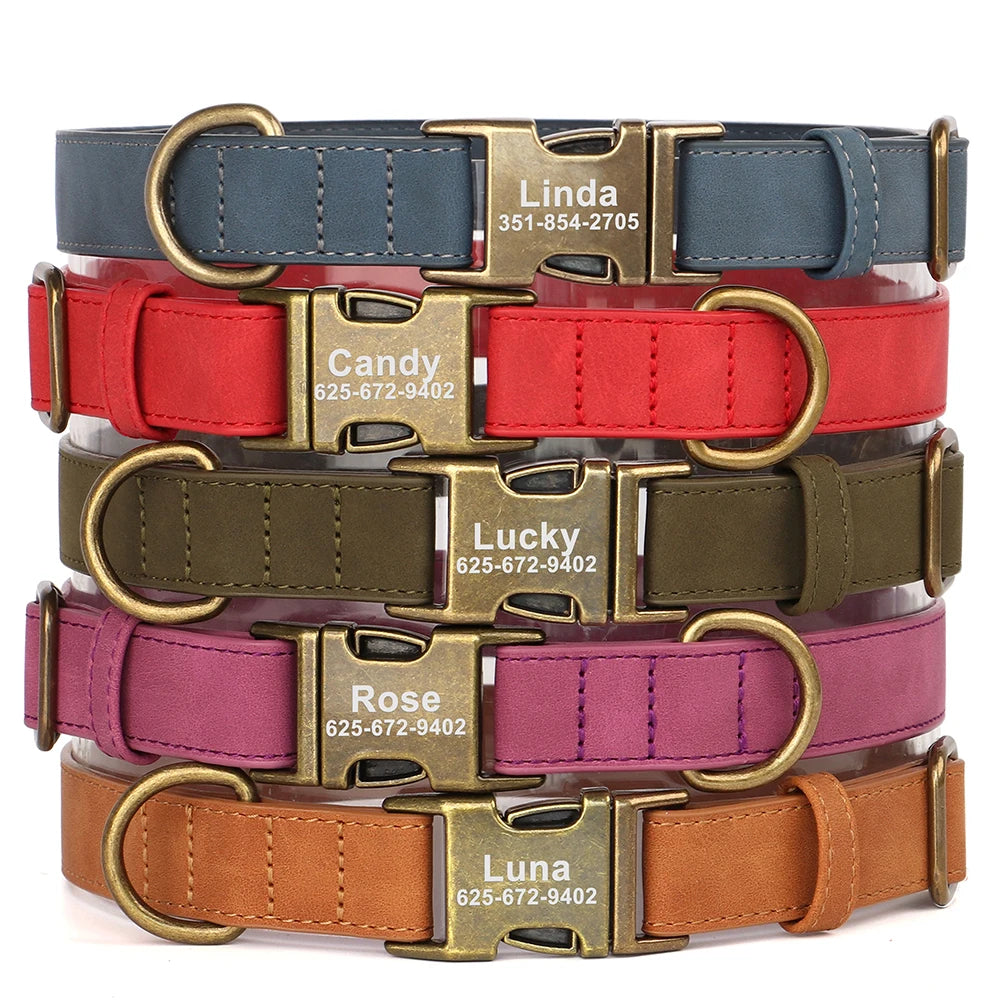 Customizable Leather Dog Collar - Free Personalize for All Breeds