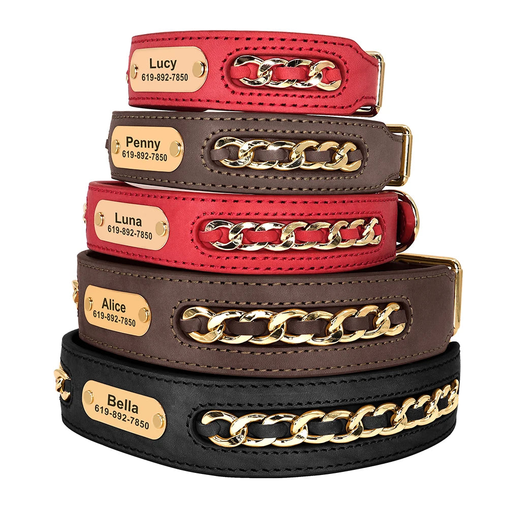 LuxeLeather Custom Dog Collar – Personalized ID Tag for All Breeds