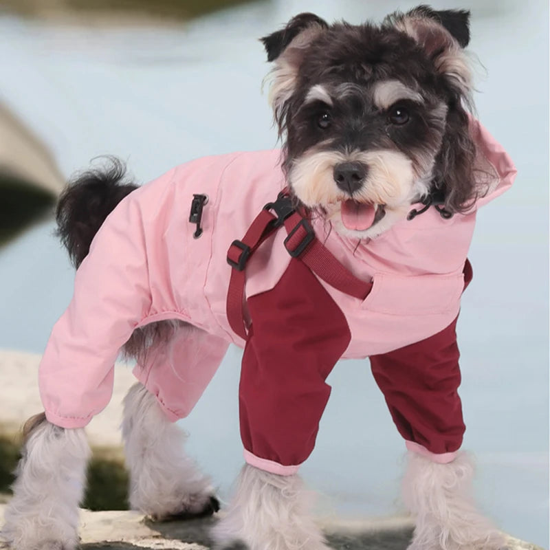 StormGuard Four-Legged Waterproof Raincoat – Full-Body Windproof Pet Poncho with Hood