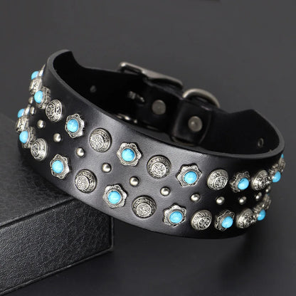 TitanStride Luxury Genuine Leather Dog Collar – Heavy-Duty Metal Rivet Neck Protection for Medium and Large Breeds