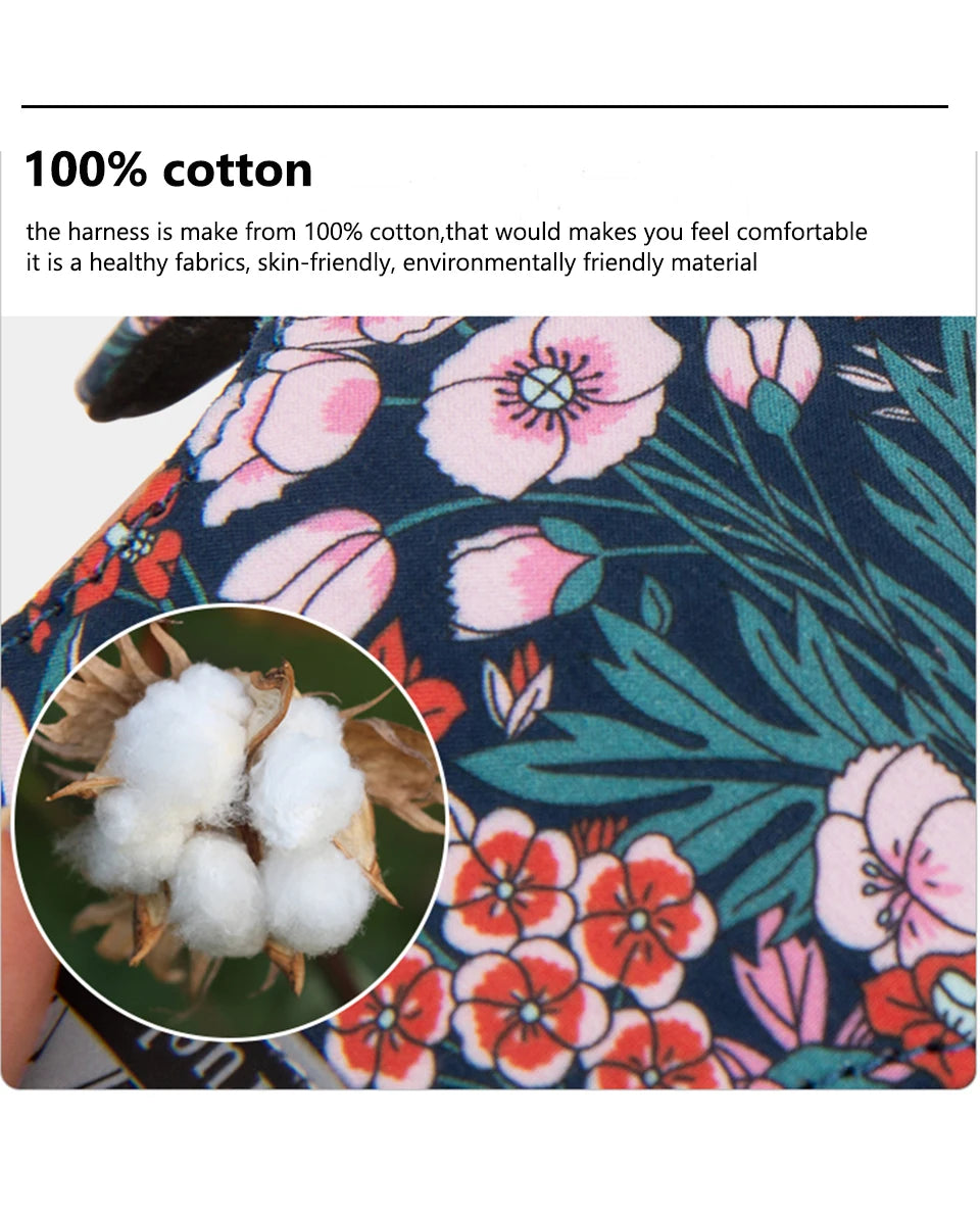 TrueBloom Floral Cotton Dog Harness - Detachable Strap for All Breeds