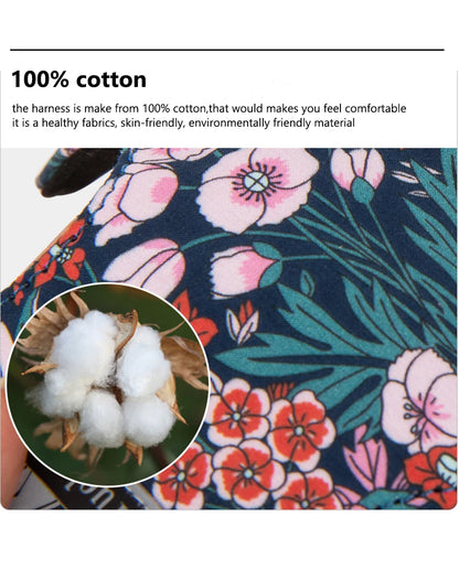 TrueBloom Floral Cotton Dog Harness - Detachable Strap for All Breeds