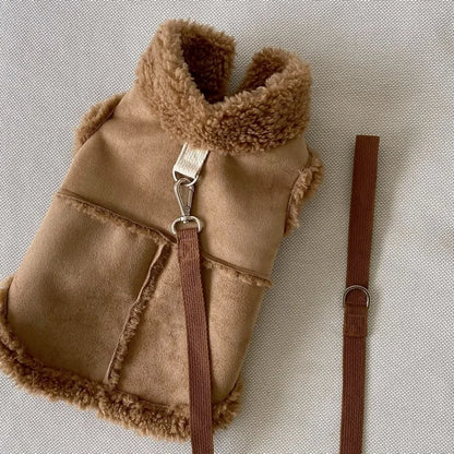 Classic Wool Dog Vest with Traction Buckle – Cozy Velvet Jacket Coat for Pets