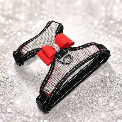 Rhinestone Reflective Dog Vest Harness – Elegant Bowknot Padded Comfort for Small and Medium Breeds