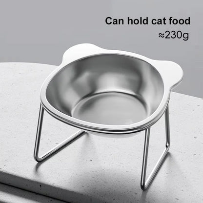 Elevated Stainless Steel Cat Bowl with Slanted Neck Guard