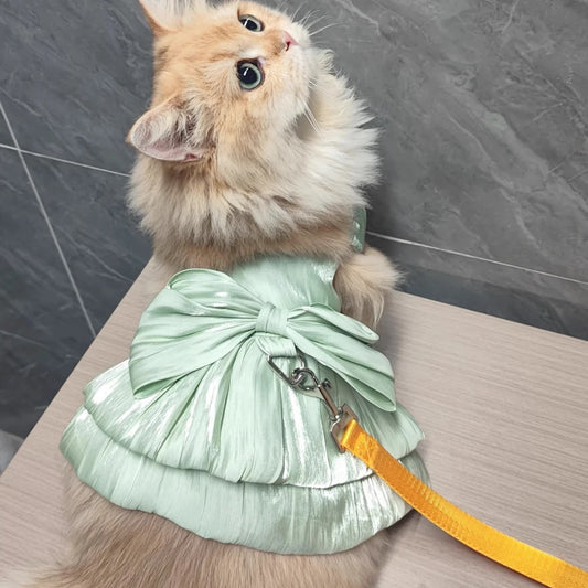 ChicPaws Summer Dress with D-Ring – Elegant Solid Color for Small Dogs & Puppies