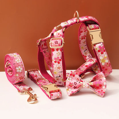 AuraGlow Personalized Dog Harness & Collar Set – Luxury Gold Foil Engraving