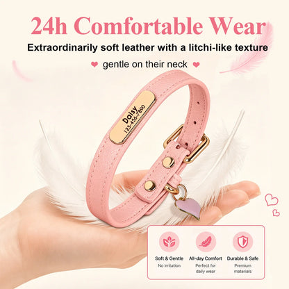 SoftGlow Custom PU Leather Collar – Gentle Comfort with Engraved Name Tag