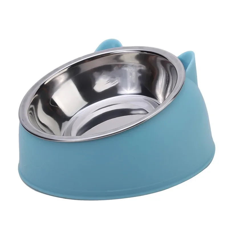 Stainless Steel Cat Bowl with Non-Slip Base – 15° Neck Protection Design