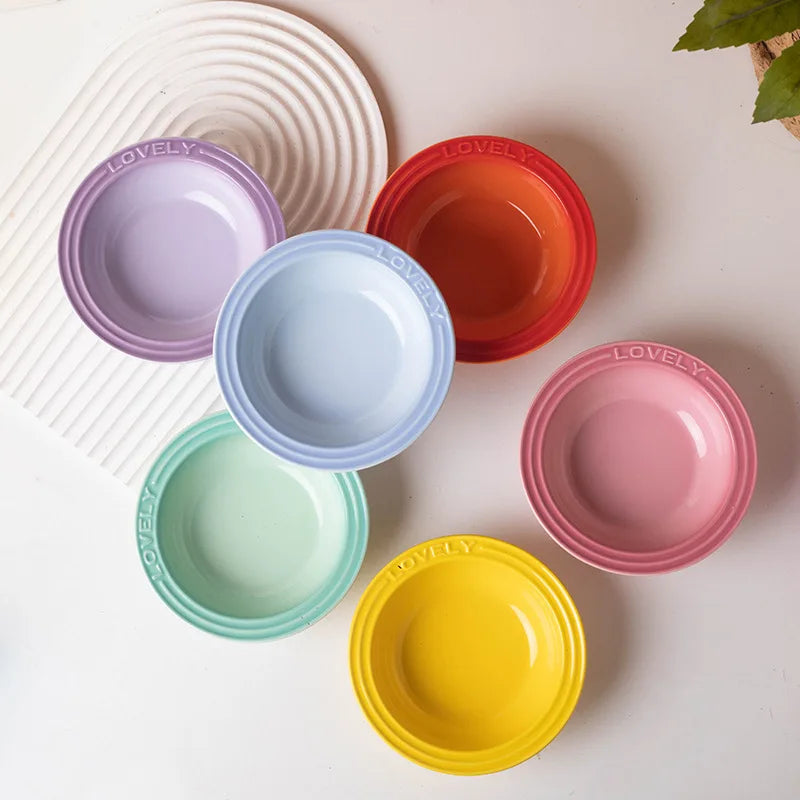 French Flair Gradient Ceramic Pet Plate – Colorful Pre-Dinner Dining Bowl for Dogs and Cats