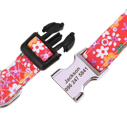 Blossom Charm: Personalized Floral Dog Collar with Engraved ID Tag