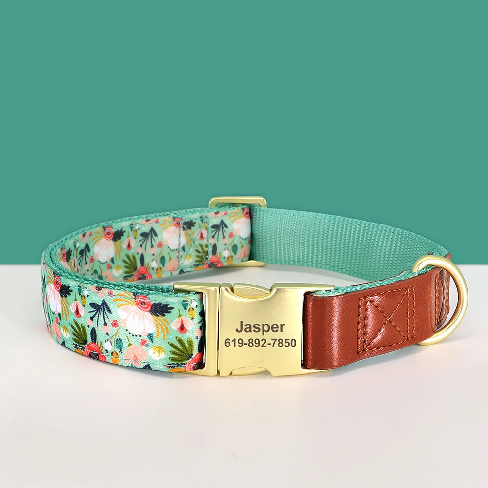BlossomGuard Personalized Floral Dog Collar - Custom Engraved for All Breeds