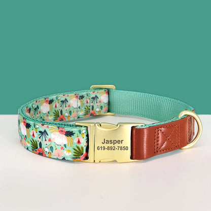 BlossomGuard Personalized Floral Dog Collar - Custom Engraved for All Breeds