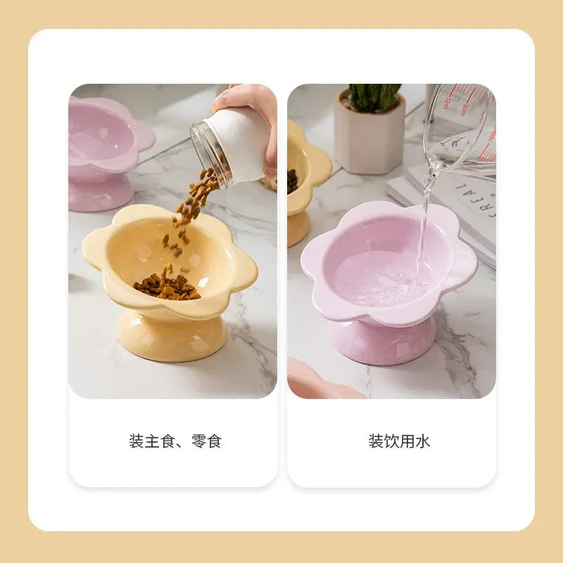 Flower Ceramic Elevated Pet Bowl – Ergonomic Raised Food & Water Dish