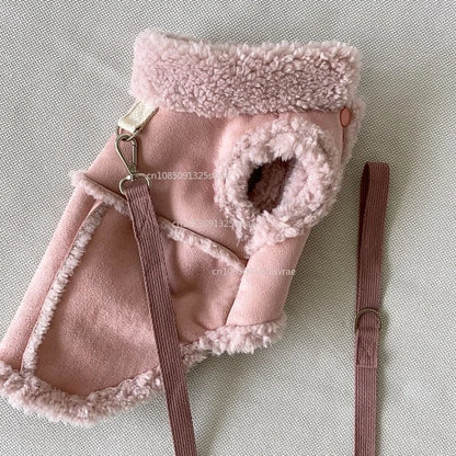 Classic Wool Dog Vest with Traction Buckle – Cozy Velvet Jacket Coat for Pets