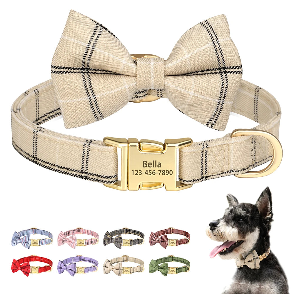 BowtieCharm Personalized Dog & Cat Collar – Custom Engraved Nameplate for Small and Toy Breeds