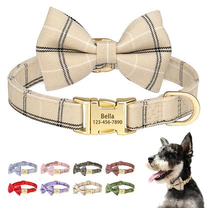 BowtieCharm Personalized Dog & Cat Collar – Custom Engraved Nameplate for Small and Toy Breeds