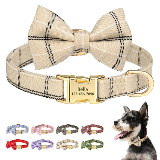 BowtieCharm Personalized Dog & Cat Collar – Custom Engraved Nameplate for Small and Toy Breeds