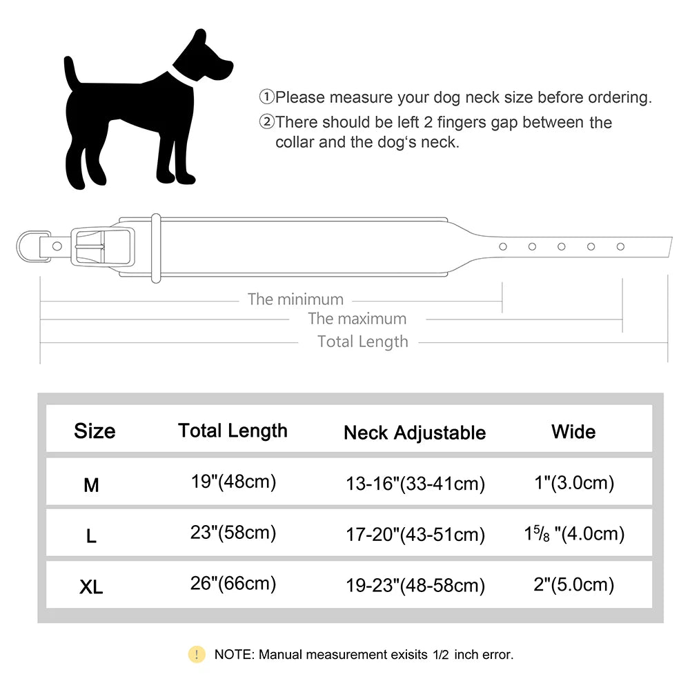 TitanTough Personalized Wide Leather Dog Collar – Premium Padded Heavy-Duty ID Protection for Medium & Large Breeds