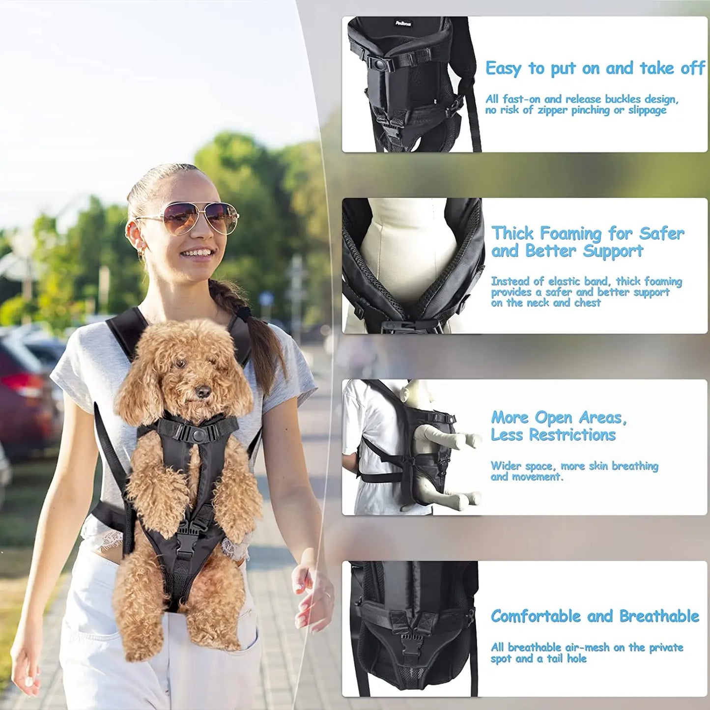 AeroTravel Hands-Free Front Pet Carrier Backpack – Premium Breathable Nylon Travel Vest for Cats and Small to Medium Dogs