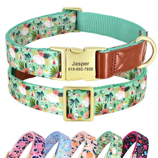 BlossomGuard Personalized Floral Dog Collar - Custom Engraved for All Breeds