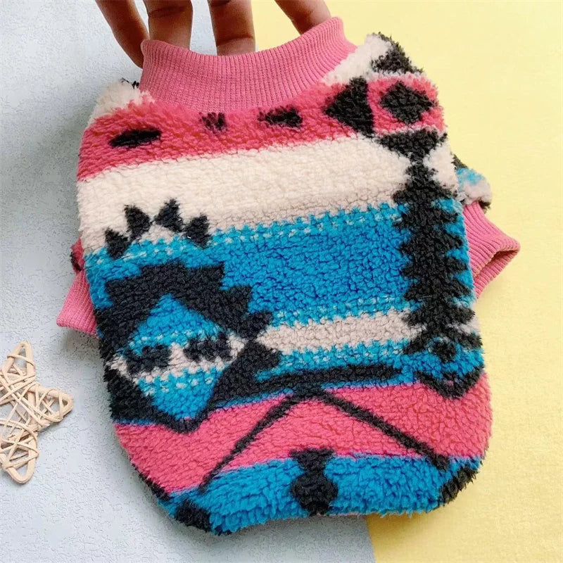 HeritageWarm Retro Ethnic Pet Hoodie – Cozy Autumn/Winter Knit Sweater for Small Dogs and Cats