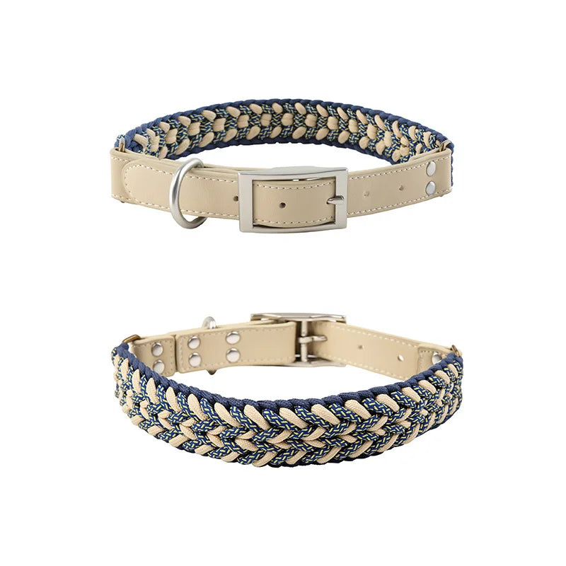 Luxury Hand-Woven Leash or Collar – Heavy-Duty Climbing Rope & Adjustable Leather Walkwear